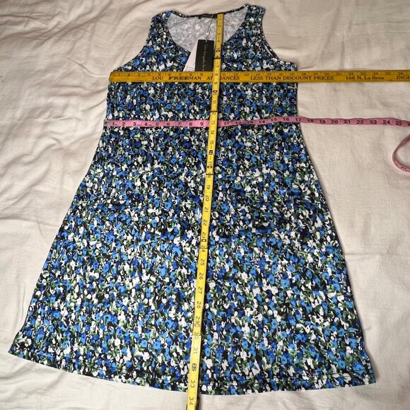 NWT Qeefan Women S Sleeveless Floral A-Line Dress Blue Green Loose Vacation - Picture 11 of 16